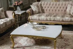 Casa Padrino Luxus Barock Couchtisch Weiß / Gold 137 x 90 x H. 46 cm - Prunkvoller Massivholz Wohnzimmertisch im Barockstil - Barock Möbel
