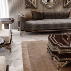 Casa Padrino Luxus Barock Couchtisch Dunkelbraun / Grau / Gold 156 cm