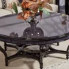 Casa Padrino Luxus Barock Couchtisch Blau / Schwarz - Runder Massivholz Wohnzimmertisch im Barockstil - Luxus Wohnzimmer Möbel im Barockstil - Barock Möbel - Edel & Prunkvoll