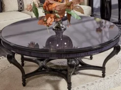 Casa Padrino Luxus Barock Couchtisch Blau / Schwarz - Runder Massivholz Wohnzimmertisch im Barockstil - Luxus Wohnzimmer Möbel im Barockstil - Barock Möbel - Edel & Prunkvoll