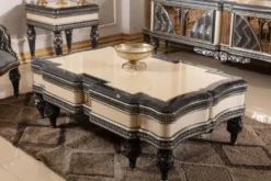 Casa Padrino Luxus Barock Couchtisch Beige / Schwarz / Gold - Prunkvoller Massivholz Wohnzimmertisch im Barockstil - Barock Wohnzimmer Möbel - Edel & Prunkvoll