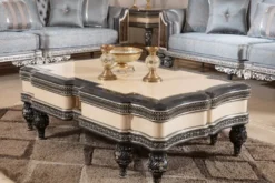 Casa Padrino Luxus Barock Couchtisch Beige / Schwarz / Gold - Prunkvoller Massivholz Wohnzimmertisch im Barockstil - Barock Wohnzimmer Möbel - Edel & Prunkvoll