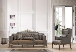 Casa Padrino Luxus Barock Couchtisch Grau / Gold 110 x 84 x H. 48 cm - Prunkvoller handgefertigter Wohnzimmertisch im Barockstil - Barock Möbel