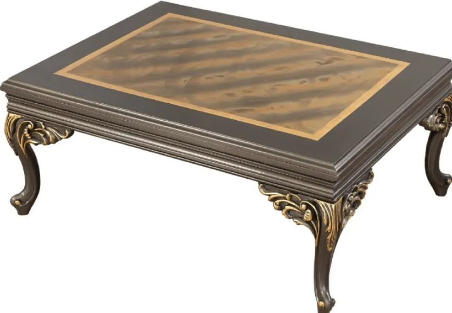 Casa Padrino Luxus Barock Couchtisch Grau / Gold 110 x 84 x H. 48 cm - Prunkvoller handgefertigter Wohnzimmertisch im Barockstil - Barock Möbel