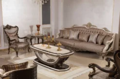 Casa Padrino Luxus Barock Couchtisch Creme / Dunkelbraun / Gold 168 cm
