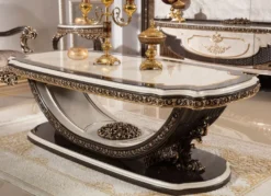 Casa Padrino Luxus Barock Couchtisch Creme / Dunkelbraun / Gold 168 cm