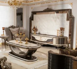 Casa Padrino Luxus Barock Couchtisch Creme / Dunkelbraun / Gold 168 cm