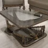 Casa Padrino Luxus Barock Couchtisch mit Glasplatte Grau / Gold - Rechteckiger Wohnzimmertisch im Barockstil - Barock Möbel - Luxus Möbel im Barockstil - Barock Einrichtung - Edel & Prunkvoll