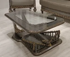 Casa Padrino Luxus Barock Couchtisch mit Glasplatte Grau / Gold - Rechteckiger Wohnzimmertisch im Barockstil - Barock Möbel - Luxus Möbel im Barockstil - Barock Einrichtung - Edel & Prunkvoll