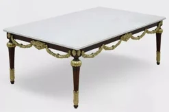 Casa Padrino Luxus Barock Couchtisch mit Marmorplatte Weiß / Dunkelbraun / Gold - Rechteckger Wohnzimmertisch im Barockstil - Barock Möbel - Edel & Prunkvoll