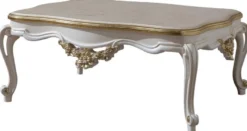 Casa Padrino Luxus Barock Couchtisch Weiß / Gold 130 x 90 x H. 47 cm - Prunkvoller Massivholz Wohnzimmertisch im Barockstil - Barock Möbel