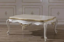 Casa Padrino Luxus Barock Couchtisch Weiß / Gold 130 x 90 x H. 47 cm - Prunkvoller Massivholz Wohnzimmertisch im Barockstil - Barock Möbel