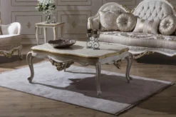 Casa Padrino Luxus Barock Couchtisch Weiß / Gold 130 x 90 x H. 47 cm - Prunkvoller Massivholz Wohnzimmertisch im Barockstil - Barock Möbel