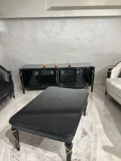 Casa Padrino Luxus Barock Couchtisch Schwarz / Gold 120 cm - Barockstil Möbel