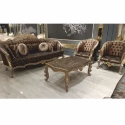Casa Padrino Luxus Barock Couchtisch Grau / Gold 123 cm - Barockstil Wohnzimmer Möbel