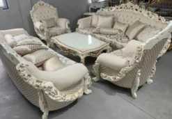 Casa Padrino Luxus Barock Couchtisch Weiß / Braun / Gold - Prunkvoller Massivholz Wohnzimmertisch im Barockstil - Luxus Wohnzimmer Möbel im Barockstil - Barock Möbel - Barock Einrichtung