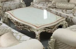 Casa Padrino Luxus Barock Couchtisch Weiß / Braun / Gold - Prunkvoller Massivholz Wohnzimmertisch im Barockstil - Luxus Wohnzimmer Möbel im Barockstil - Barock Möbel - Barock Einrichtung