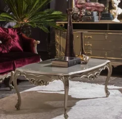 Casa Padrino Luxus Barock Couchtisch Silber 122 x 71 x H. 48 cm - Massivholz Wohnzimmertisch - Edle Barock Möbel