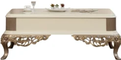 Casa Padrino Luxus Barock Couchtisch Weiß / Braun / Gold 130 x 92 x H. 50 cm - Prunkvoller handgefertigter Wohnzimmertisch im Barockstil - Barock Möbel
