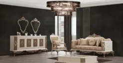 Casa Padrino Luxus Barock Couchtisch Weiß / Braun / Gold 130 x 92 x H. 50 cm - Prunkvoller handgefertigter Wohnzimmertisch im Barockstil - Barock Möbel