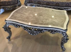 Casa Padrino Luxus Barock Couchtisch Silber / Schwarz / Gold - Rechteckiger Massivholz Wohnzimmertisch im Barockstil - Barock Möbel - Luxus Möbel im Barockstil - Barock Einrichtung