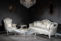 Casa Padrino Luxus Barock Couchtisch Antik Weiß / Gold 118 x 80 x H. 48 cm - Massivholz Wohnzimmertisch - Wohnzimmer Möbel im Barockstil