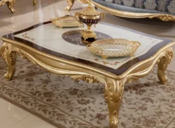 Casa Padrino Luxus Barock Couchtisch Weiß / Braun / Gold - Prunkvoller Massivholz Wohnzimmertisch im Barockstil - Barock Wohnzimmer Möbel - Edel & Prunkvoll