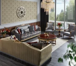 Casa Padrino Luxus Barock Couchtisch Dunkelbraun / Gold - Runder Massivholz Wohnzimmertisch im Barockstil - Luxus Wohnzimmer Möbel im Barockstil - Barock Möbel - Edel & Prunkvoll