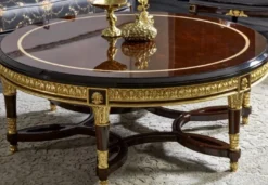 Casa Padrino Luxus Barock Couchtisch Dunkelbraun / Gold - Runder Massivholz Wohnzimmertisch im Barockstil - Luxus Wohnzimmer Möbel im Barockstil - Barock Möbel - Edel & Prunkvoll