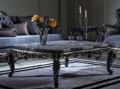 Casa Padrino Luxus Barock Couchtisch Weiß / Blau / Gold - Handgefertigter Massivholz Wohnzimmertisch im Barockstil - Prunkvolle Barock Wohnzimmer Möbel