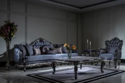 Casa Padrino Luxus Barock Couchtisch Weiß / Blau / Gold - Handgefertigter Massivholz Wohnzimmertisch im Barockstil - Prunkvolle Barock Wohnzimmer Möbel