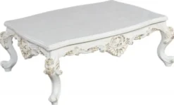 Casa Padrino Luxus Barock Couchtisch Weiß / Gold - Prunkvoller Massivholz Wohnzimmertisch im Barockstil - Barock Wohnzimmer Möbel - Edel & Prunkvoll
