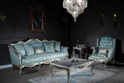 Casa Padrino Luxus Barock Couchtisch Weiß / Silber / Gold 120 x 81 x H. 46 cm - Massivholz Wohnzimmertisch - Wohnzimmer Möbel im Barockstil