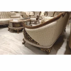 Casa Padrino Luxus Barock Couchtisch Beige / Braun / Gold 125 cm - Barockstil Wohnzimmer Möbel