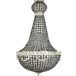 Casa Padrino Luxus Barock Decken Hängeleuchte 55 x H 110 cm - Glas / Schwarz / Silber
