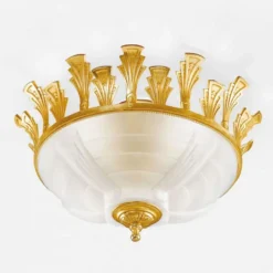 Casa Padrino Luxus Barock Deckenleuchte Gold / Weiß Ø 52 x H. 28 cm - Made in Italy