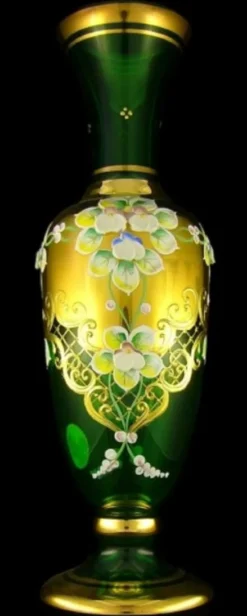 Casa Padrino Luxus Barock Deko Glas Vase Grün / Mehrfarbig / Gold H. 40 cm - Handgefertigte & handbemalte Blumenvase - Hotel & Restaurant Accessoires - Luxus Qualität