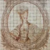 Casa Padrino Luxus Barock Deko Wandgemälde Lady Cremefarben / Beige 150 x H. 190 cm - Handgefertigte & Handbemalte Naturstein Mosaik Fliesen - Barock Wanddeko