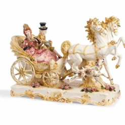 Casa Padrino Luxus Barock Deko Keramik Kutsche Beige / Bunt / Gold 90 cm - Made in Italy