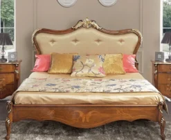 Casa Padrino Luxus Barock Doppelbett Gold / Braun / Gold - Prunkvolles Massivholz Bett im Barockstil - Barock Schlafzimmer & Hotel Möbel - Luxus Qualität - Made in Italy
