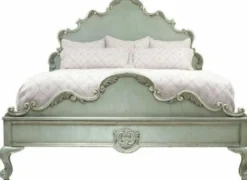 Casa Padrino Luxus Barock Doppelbett Antik Mintgrün - Prunkvolles Massivholz Bett mit Kopfteil - Schlafzimmer Möbel im Barockstil