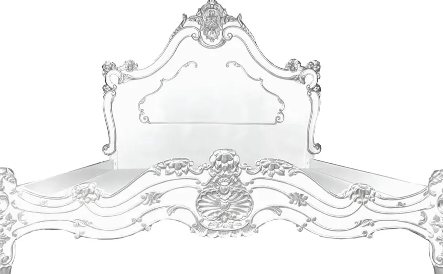 Casa Padrino Luxus Barock Doppelbett Weiß / Silber - Edles Massivholz Bett mit Kopfteil - Prunkvolle Schlafzimmer Möbel im Barockstil