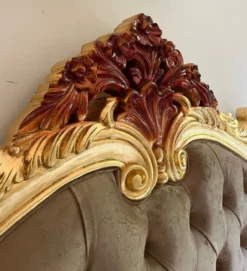Casa Padrino Luxus Barock Doppelbett mit Matratze Grau / Gold / Braun - Prunkvolles Massivholz Bett - Luxus Schlafzimmer Möbel im Barockstil - Barock Möbel - Edel & Prunkvoll