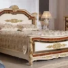 Casa Padrino Luxus Barock Doppelbett Weiß / Beige / Braun / Gold - Prunkvolles Massivholz Bett - Luxus Schlafzimmer Möbel im Barockstil - Barock Schlafzimmer Möbel - Barock Schlafzimmer Einrichtung
