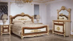 Casa Padrino Luxus Barock Doppelbett Weiß / Beige / Braun / Gold - Prunkvolles Massivholz Bett - Luxus Schlafzimmer Möbel im Barockstil - Barock Schlafzimmer Möbel - Barock Schlafzimmer Einrichtung