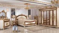 Casa Padrino Luxus Barock Doppelbett Weiß / Beige / Braun / Gold - Prunkvolles Massivholz Bett - Luxus Schlafzimmer Möbel im Barockstil - Barock Schlafzimmer Möbel - Barock Schlafzimmer Einrichtung