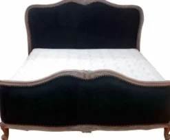 Casa Padrino Luxus Barock Doppelbett Schwarz / Antik Braun - Edles Massivholz Bett mit Kopfteil - Barock Schlafzimmer Möbel