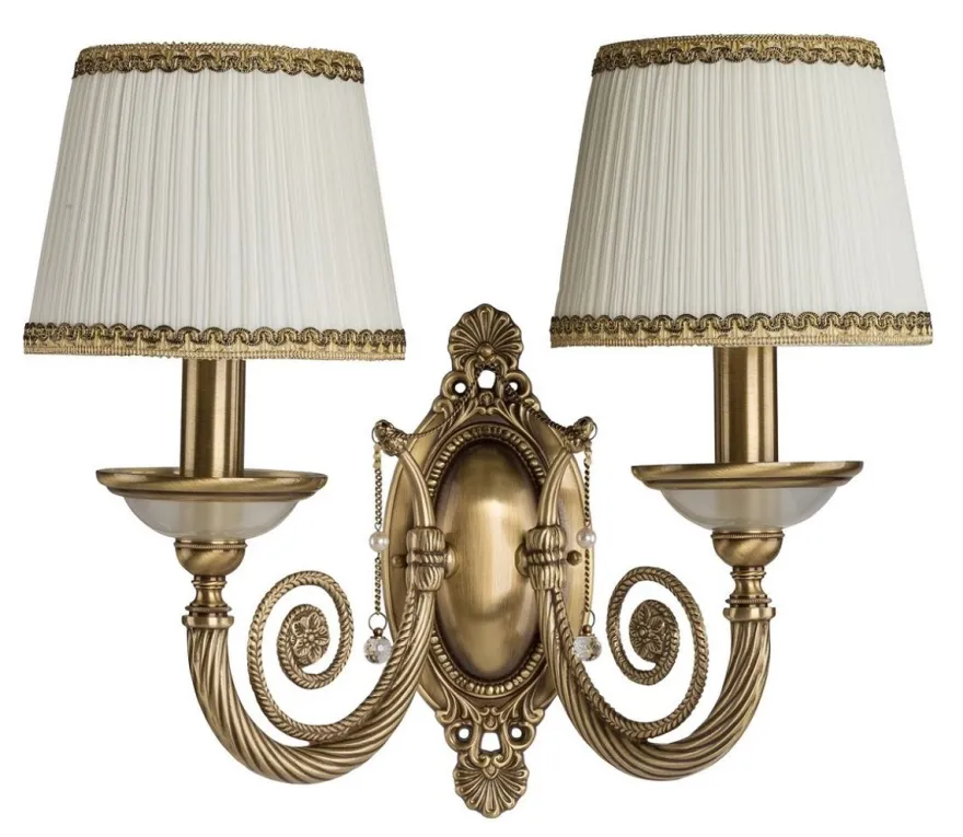 Casa Padrino Luxus Barock Doppel Wandleuchte Messing mit Patina / Weiß / Gold H. 34 cm