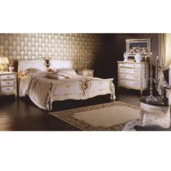 Casa Padrino Luxus Barock Doppelbett Weiß / Gold - Barock Möbel - Made in Italy