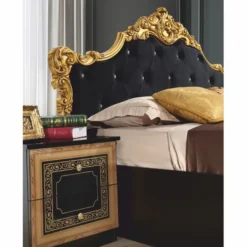 Casa Padrino Luxus Barock Doppelbett mit Glitzersteinen Schwarz / Gold - Barockstil Schlafzimmer Möbel
